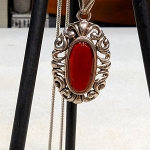 17x9mm Red Coral necklace in sterling silver